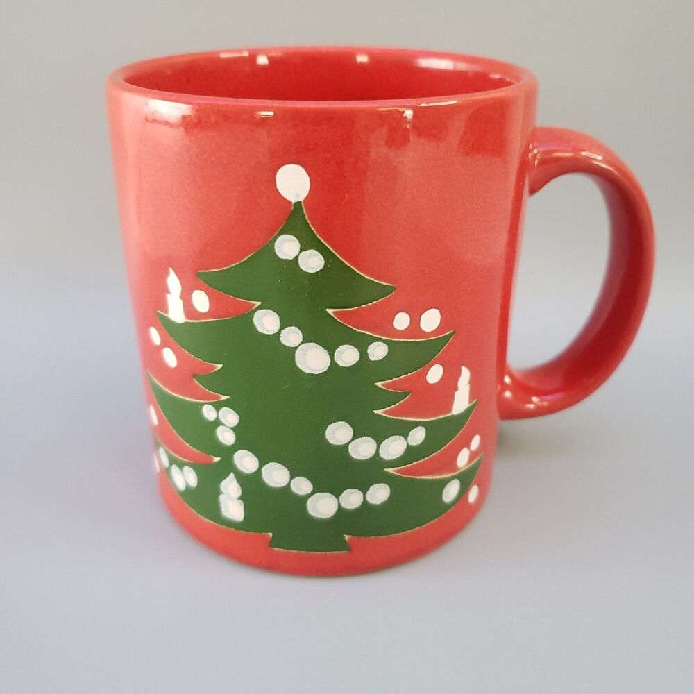 Vintage Waechtersbach Christmas Tree Cup Mug 12 oz West Germany Cherry Red